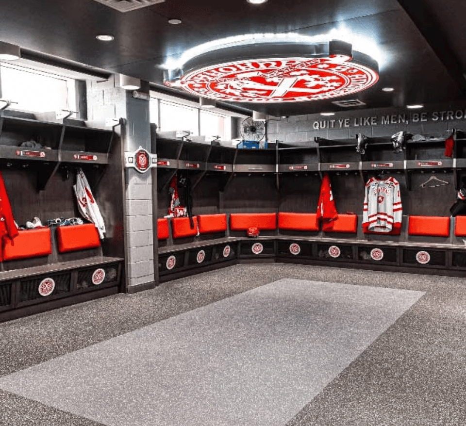 Hockey locker room with rubber flooring